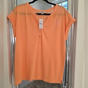 LOFT Henley Tunic Tee with Buttons Coral ** Medium ** New w/Tags!!!